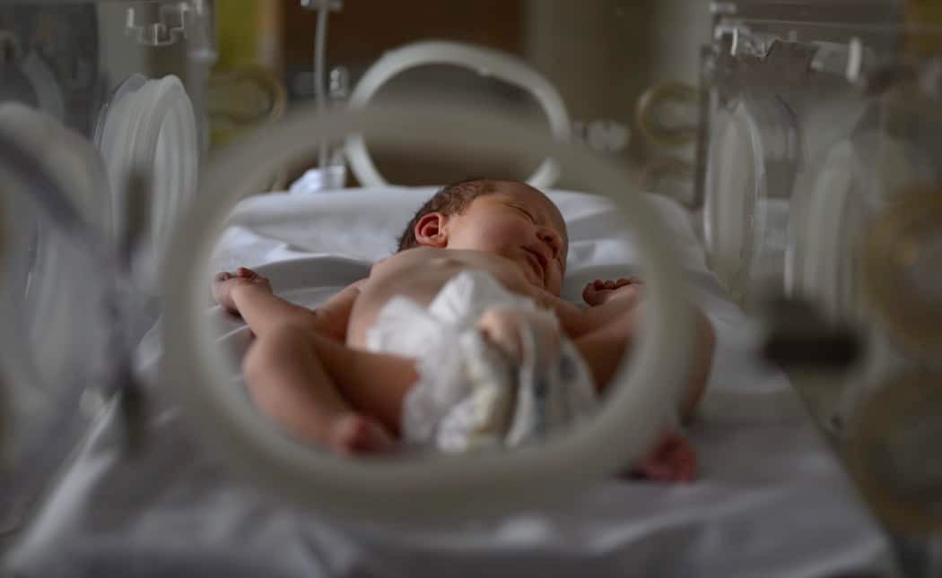 Newborn Baby Sleeping In Hospital Incubator