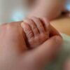 Newborn little hand hold by adult hand